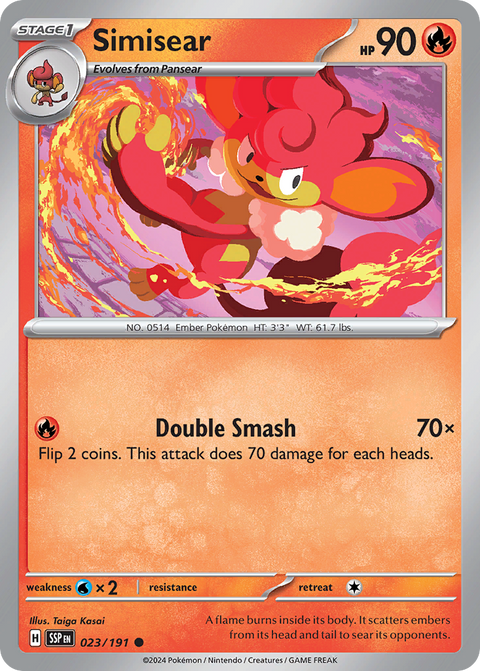 Simisear 23 Surging Sparks Pokémon card