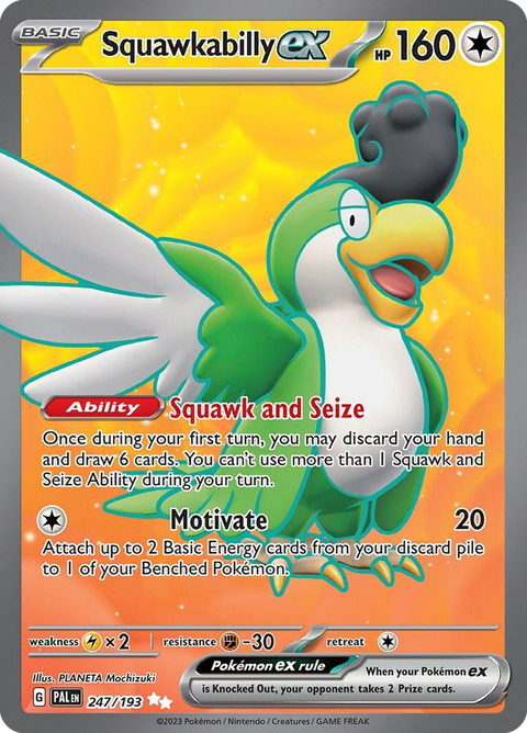 Squawkabilly ex 247 Paldea Evolved Pokémon card