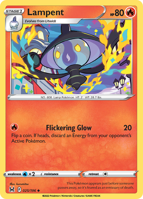 Lampent 25 Lost Origin Pokémon card