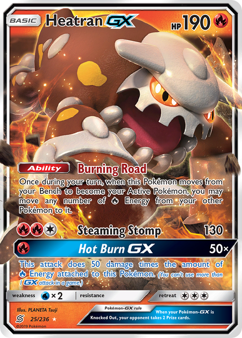Heatran-GX 25 Unified Minds Pokémon card