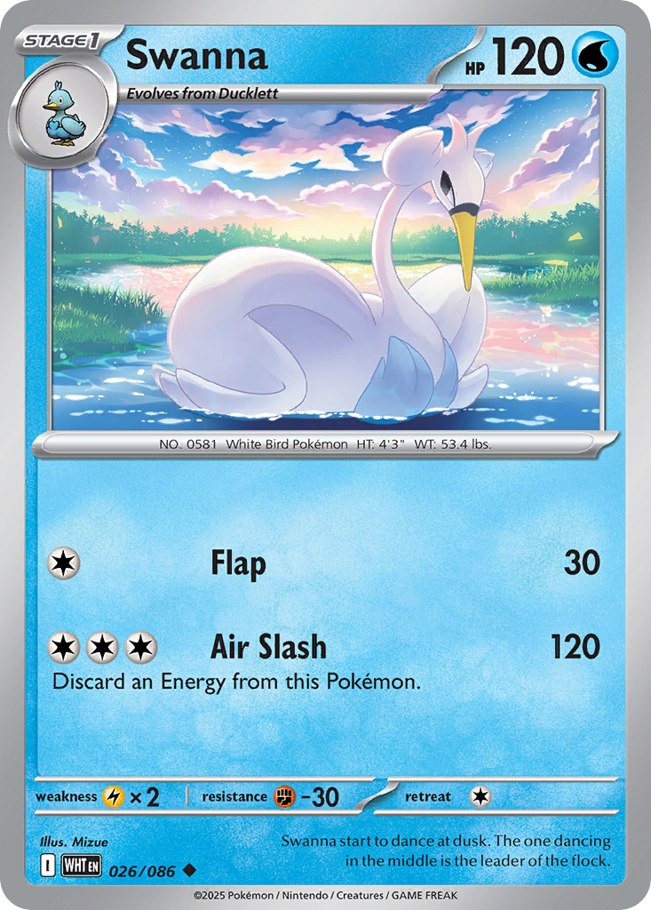 Swanna 26 White Flare Pokémon card