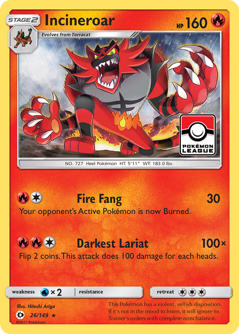Incineroar 26 Sun & Moon Pokémon card