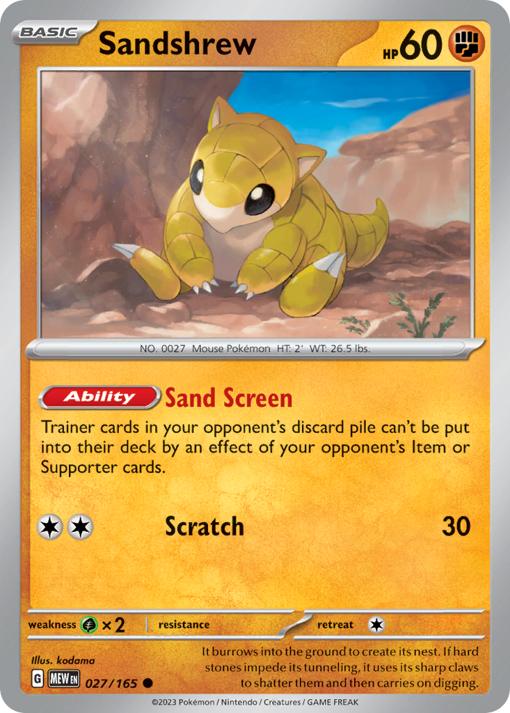 Sandshrew 27 151 Pokémon card