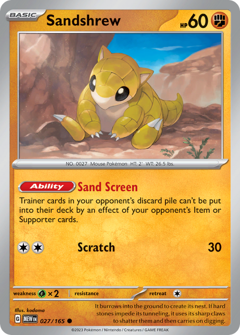Sandshrew 27 151 Pokémon card
