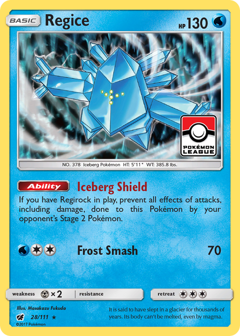 Regice 28 Crimson Invasion Pokémon card