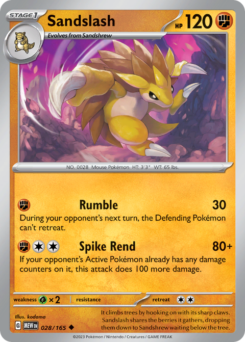 Sandslash 28 151 Pokémon card