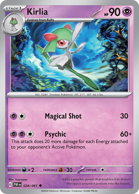 Kirlia 28 Paldean Fates Pokémon card