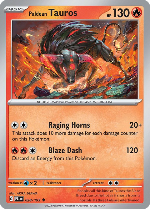 Paldean Tauros 28 Paldea Evolved Pokémon card