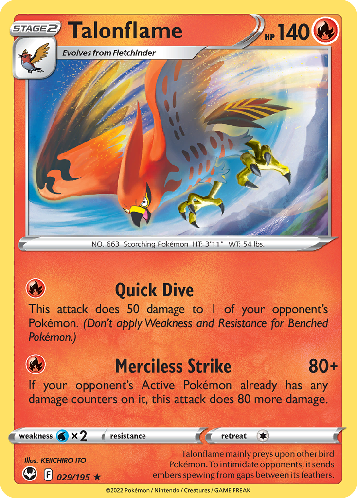 Talonflame 29 Silver Tempest Pokémon card