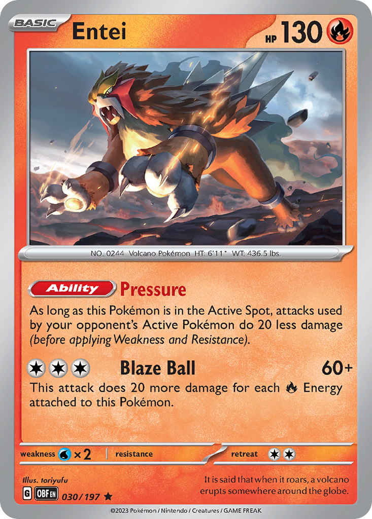 Entei 30 Obsidian Flames Pokémon card