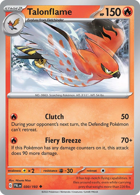 Talonflame 30 Paldea Evolved Pokémon card