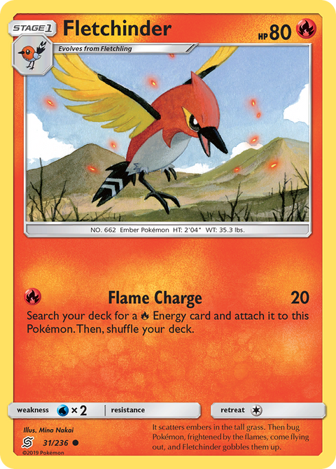 Fletchinder 31 Unified Minds Pokémon card