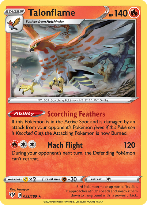 Talonflame 32 Darkness Ablaze Pokémon card