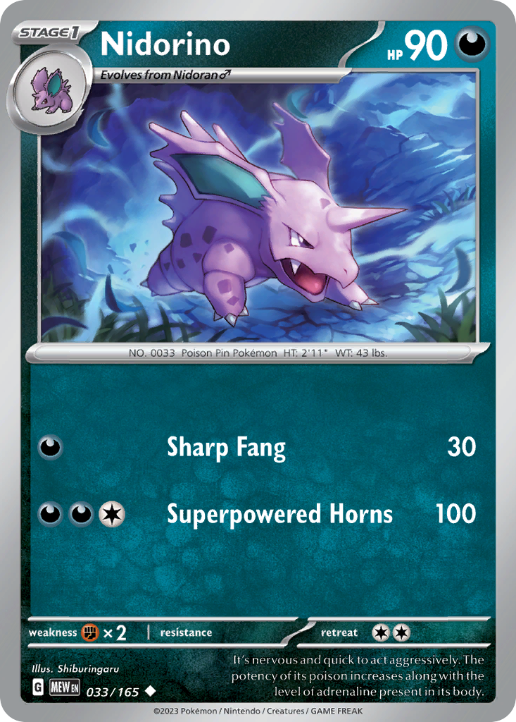 Nidorino 33 151 Pokémon card