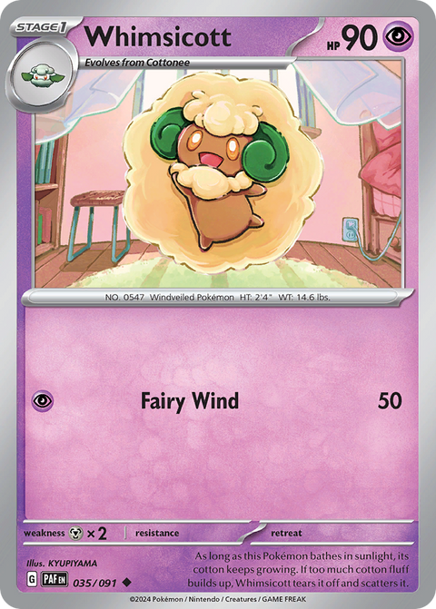 Whimsicott 35 Paldean Fates Pokémon card
