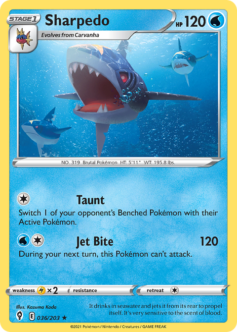 Sharpedo 36 Evolving Skies Pokémon card