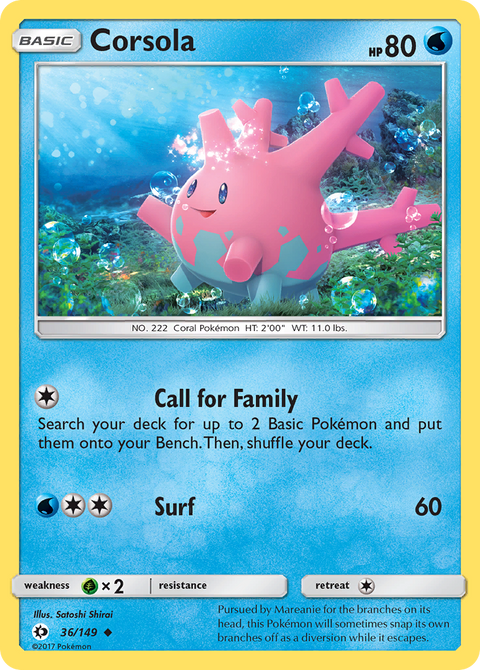 Corsola 36 Sun & Moon Pokémon card