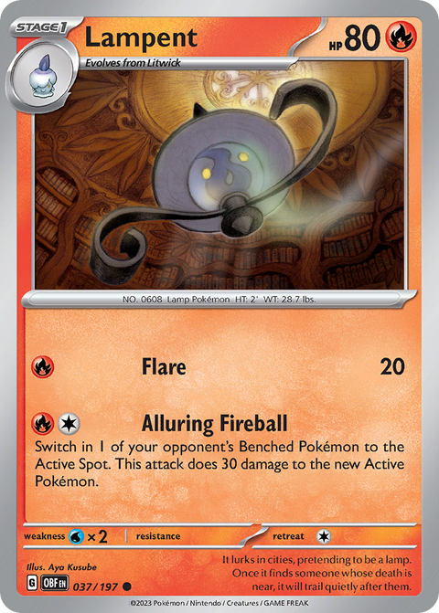 Lampent 37 Obsidian Flames Pokémon card