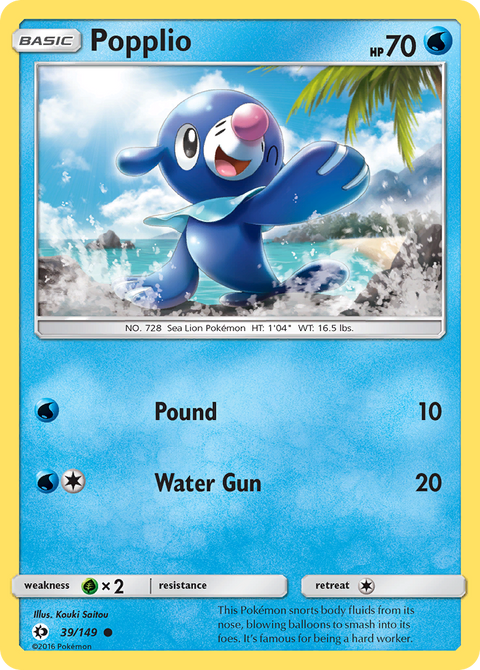 Popplio 39 Sun & Moon Pokémon card