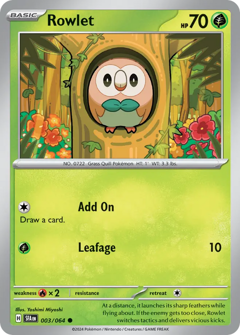 Rowlet 3 Shrouded Fable Pokémon card
