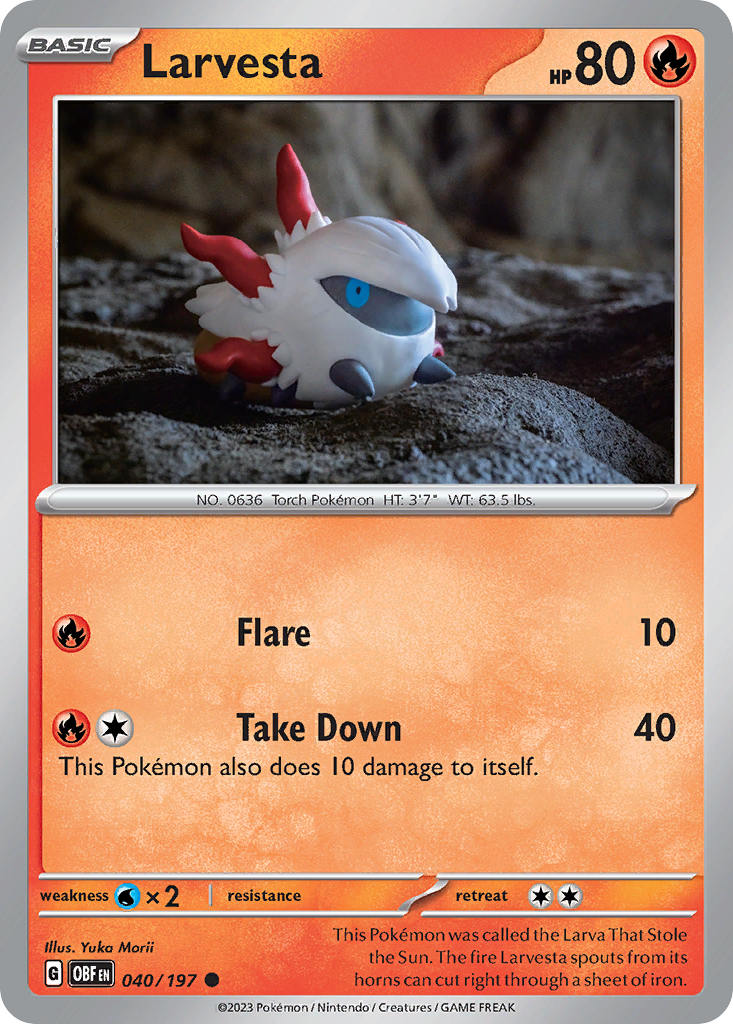 Larvesta 40 Obsidian Flames Pokémon card