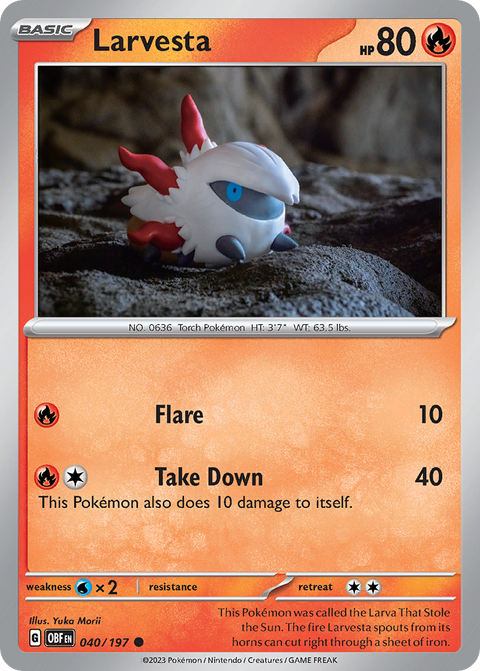 Larvesta 40 Obsidian Flames Pokémon card