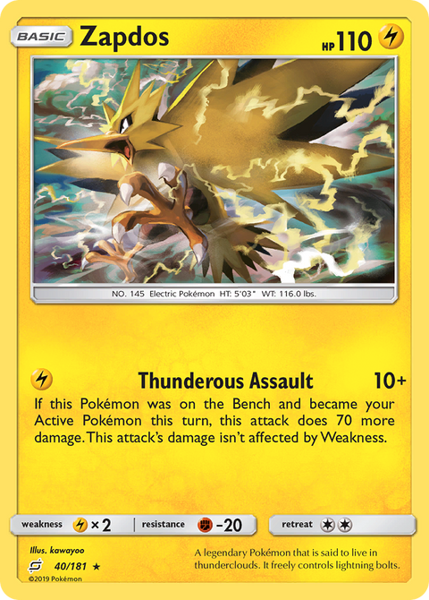 Zapdos 40 Team Up Pokémon card