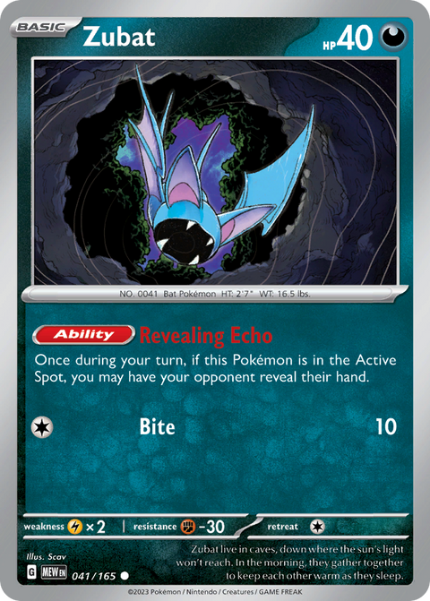 Zubat 41 151 Pokémon card