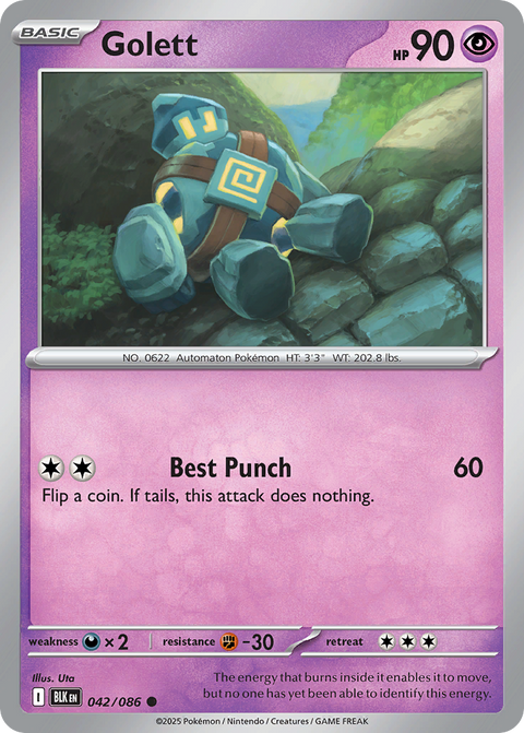 Golett 42 Black Bolt Pokémon card