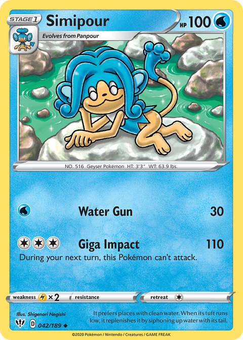Simipour 42 Darkness Ablaze Pokémon card