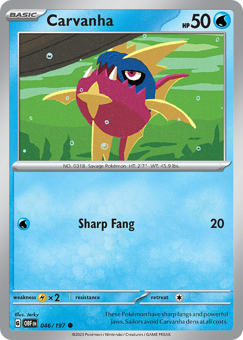 Carvanha 46 Obsidian Flames Pokémon card