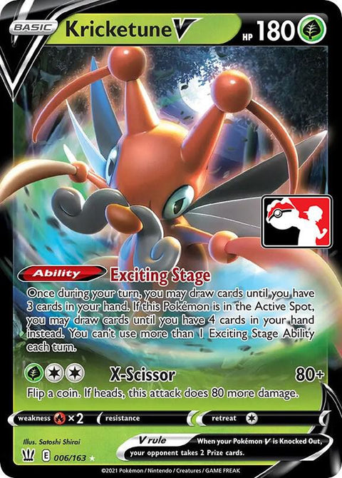 Kricketune V - 006/163 - Prize Pack Series One — Play! Pokémon stamped prize pack card