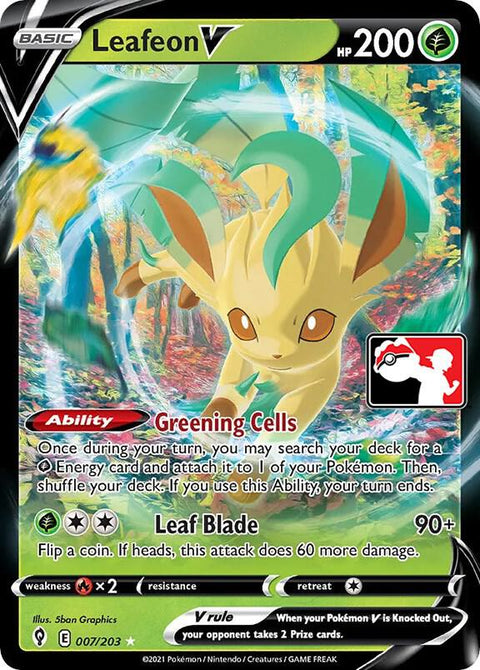 Leafeon V - 007/203 - Prize Pack Series One — Play! Pokémon stamped prize pack card