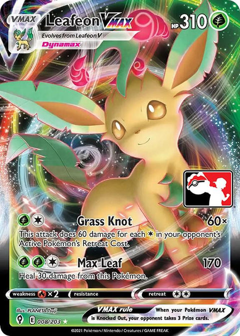 Leafeon VMAX - 008/163 - Prize Pack Series One — Play! Pokémon stamped prize pack card