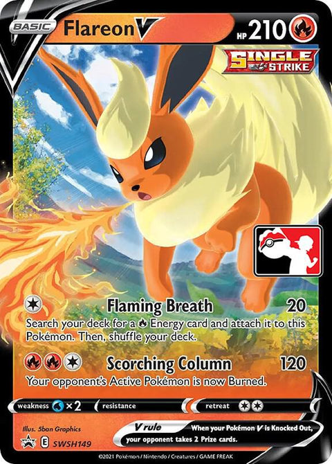 Flareon V - SWSH149 - Prize Pack Series Two — Play! Pokémon stamped prize pack card