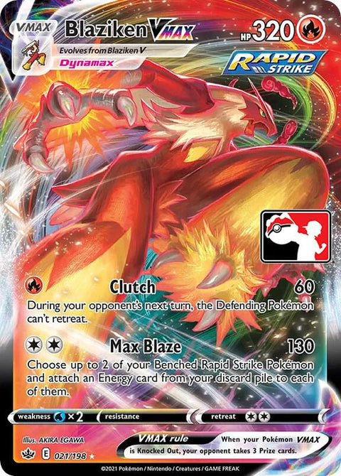 Blaziken VMAX - 021/198 - Prize Pack Series One — Play! Pokémon stamped prize pack card