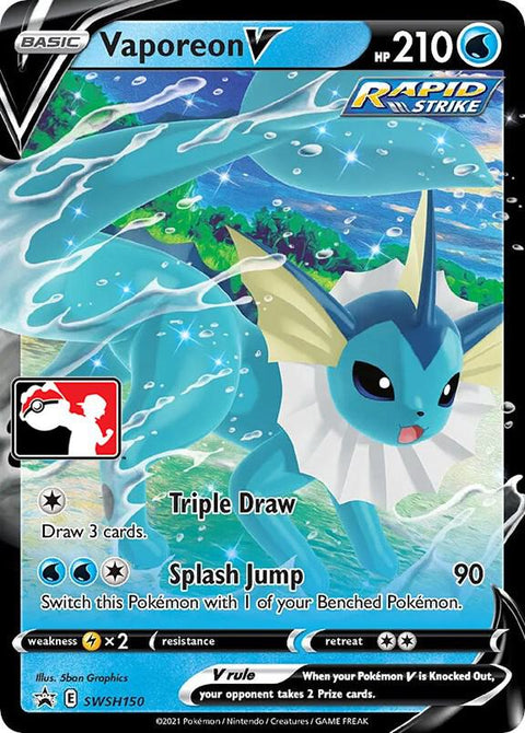 Vaporeon V - SWSH150 - Prize Pack Series Two — Play! Pokémon stamped prize pack card