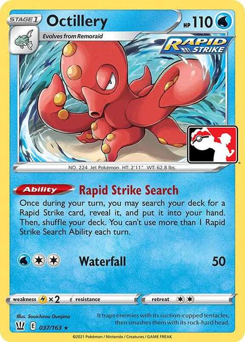 Octillery - 037/163 - Prize Pack Series Two — Play! Pokémon stamped prize pack card