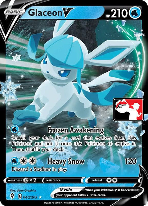 Glaceon V - 040/172 - Prize Pack Series Two — Play! Pokémon stamped prize pack card