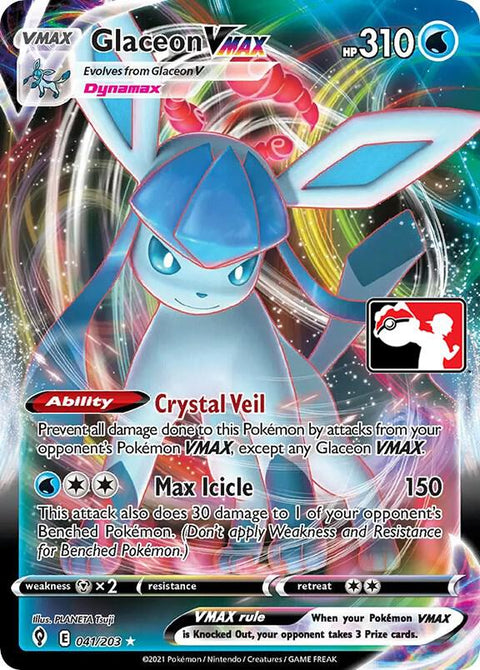 Glaceon VMAX - 041/172 - Prize Pack Series Two — Play! Pokémon stamped prize pack card