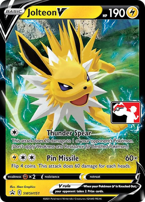 Jolteon V - SWSH151 - Prize Pack Series Two — Play! Pokémon stamped prize pack card