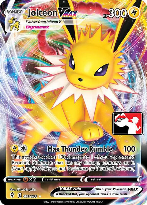 Jolteon VMAX - 051/203 - Prize Pack Series One — Play! Pokémon stamped prize pack card
