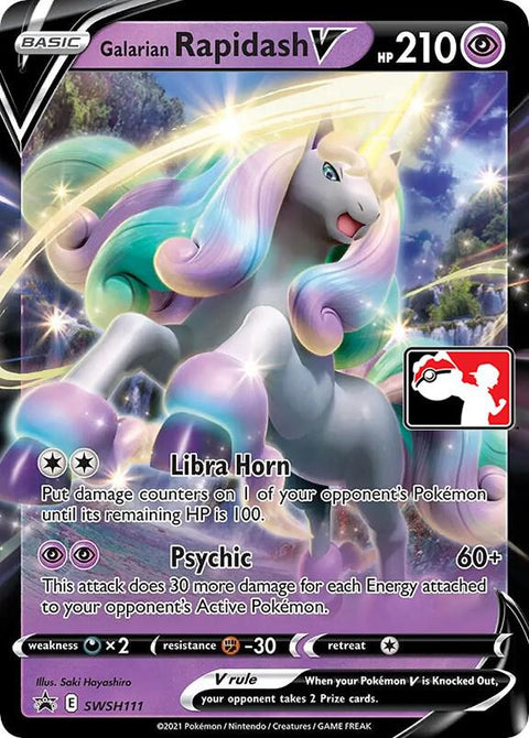 Galarian Rapidash V - SWSH111 - Prize Pack Series One — Play! Pokémon stamped prize pack card