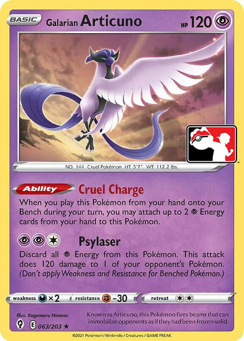 Galarian Articuno - 063/203 - Prize Pack Series Two — Play! Pokémon stamped prize pack card