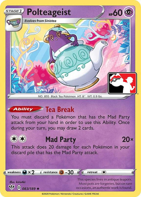 Polteageist - 083/189 - Prize Pack Series One — Play! Pokémon stamped prize pack card