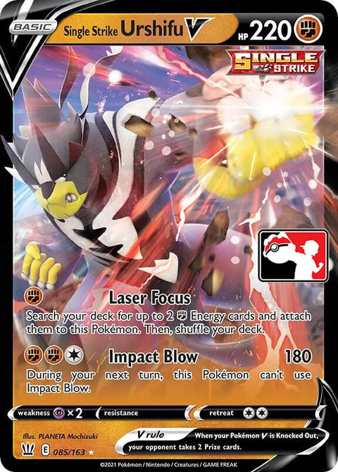 Single Strike Urshifu V - 085/163 - Prize Pack Series Two — Play! Pokémon stamped prize pack card