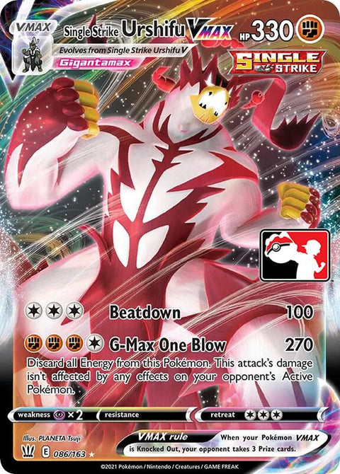 Single Strike Urshifu VMAX - 086/163 - Prize Pack Series Two — Play! Pokémon stamped prize pack card