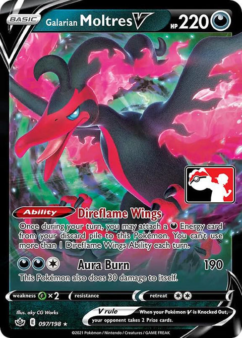Galarian Moltres V - 097/198 - Prize Pack Series Two — Play! Pokémon stamped prize pack card