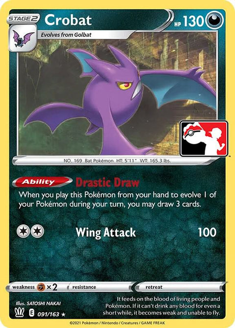 Crobat - 091/163 - Prize Pack Series One — Play! Pokémon stamped prize pack card