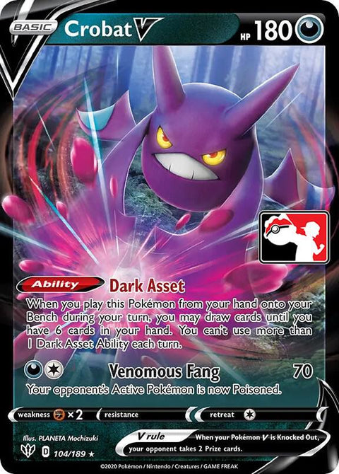 Crobat V - 104/189 - Prize Pack Series One — Play! Pokémon stamped prize pack card
